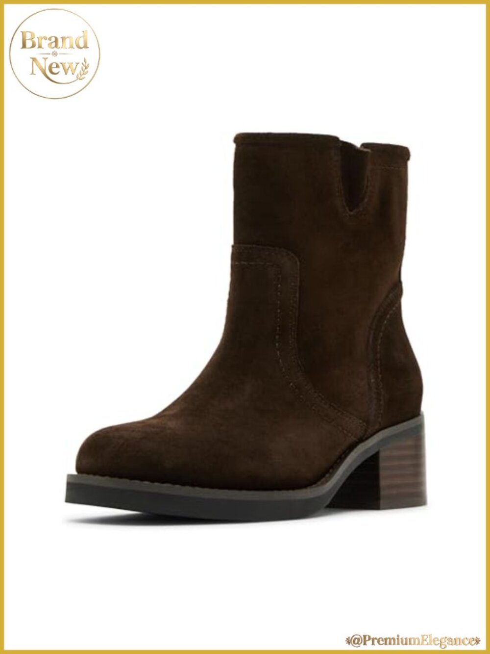 Waterproof Suede Ankle Bootie with Stacked Block Heel